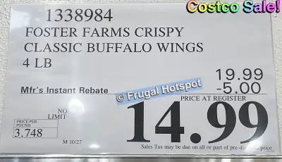 Foster Farms Crispy Classic Buffalo Wings 4 pounds | Costco Sale Price | Item 1338984