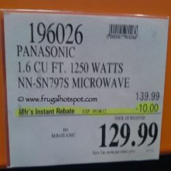 Panasonic NN-SN797S 1.6-Cubic Foot/1250-Watt Microwave Costco Price