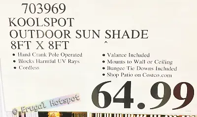 Koolspot 8 Ft. x 8 Ft. Outdoor Sun Shade | Costco Price | ITem 703969