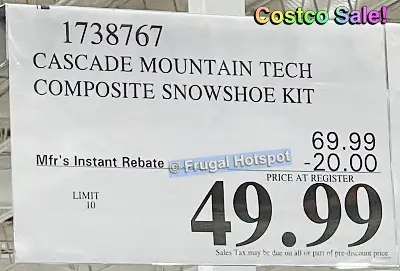 Cascade Mountain Tech Composite Snowshoe Kit | Costco Sale Price | Item 1738767