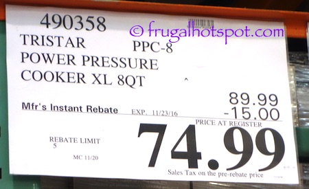 Tristar PPC-8 Power Pressure Cooker XL 8-Quart Costco Price | Frugal Hotspot