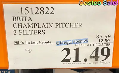 Brita Champlain Pitcher with 2 filters | Costco Sale Price | Item 1512822