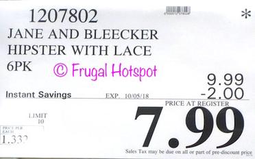 Costco Sale: Jane and Bleecker Cotton Hipster 6-Pk $7.99