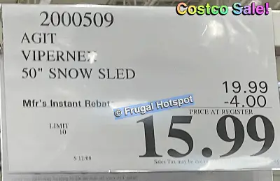 Vipernex Sno Storm 50 inch Snow Sled | Costco Sale Price | Item 2000509