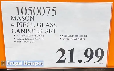 Mason Craft and More 4 Piece Glass Canister Set | Costco Price | Item 1050075