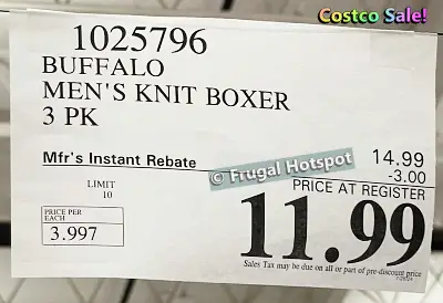 Buffalo Mens Knit Boxer | Costco Sale Price | Item 1025796