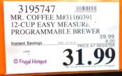 Mr. Coffee 12-Cup Easy Measure Brewer Costco Sale Price