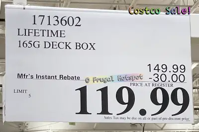 Lifetime 165 Gallon Deck Box | Costco Sale Price | Item 1713602