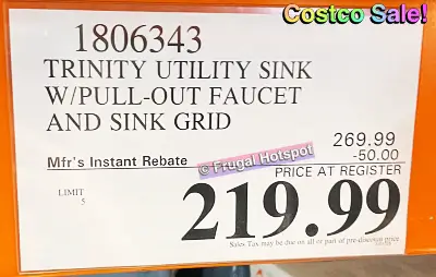 Trinity Utility Sink with Pull Out Faucet | Costco Sale Price | Item 1806343