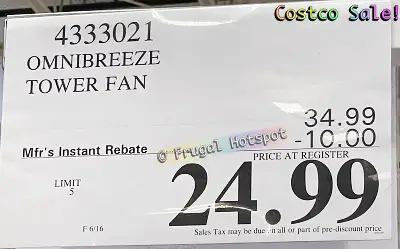 OmniBreeze Tower Fan | Costco Sale Price | Item 4333021