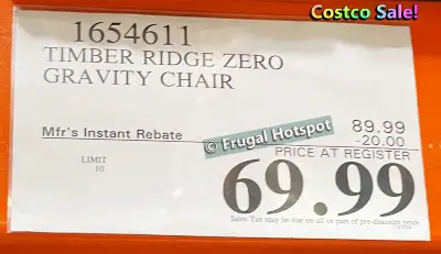 Timber Ridge Zero Gravity Lounger | Costco Sale Price | Item 1654611