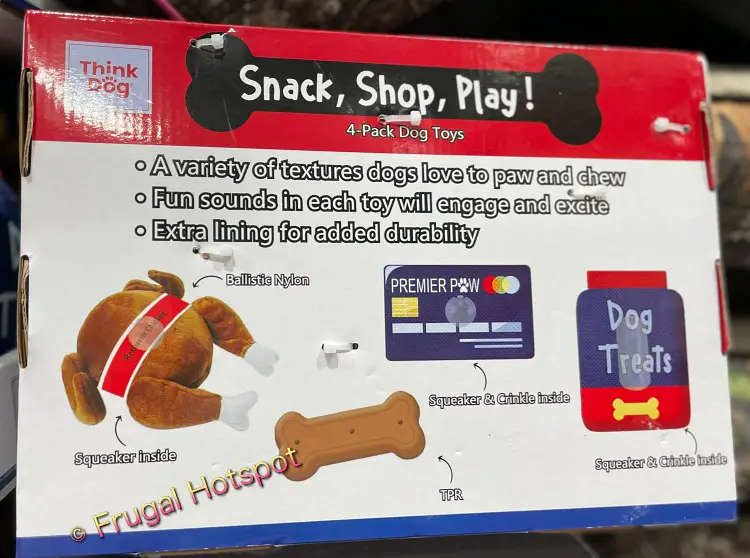 Think Dog Snack, Shop, Play! 4-Pack Dog Toys with Rotisserie Chicken toy | Costco