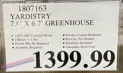 Yardistry Greenhouse | Costco Price | Item 1807163