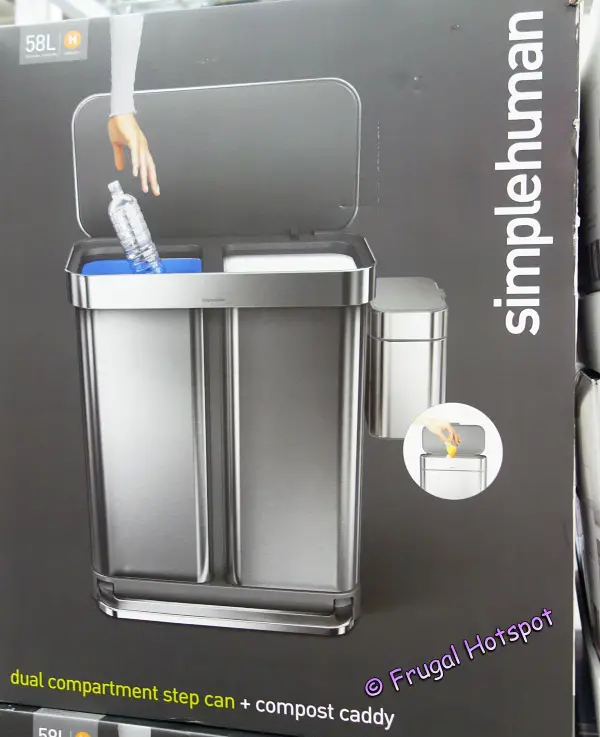 Simplehuman 58L Dual Compartment Step Can with Compost Caddy and Code H  Liners