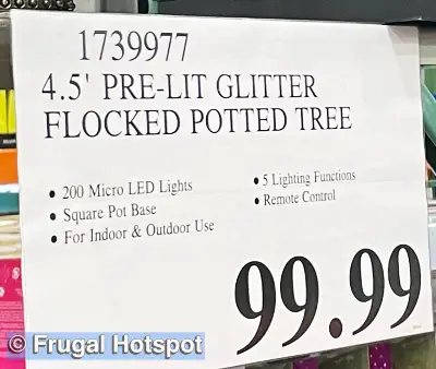 4.5 Ft Pre Lit Glitter Flocked Artificial Potted Tree | Costco Price | Item 1739977