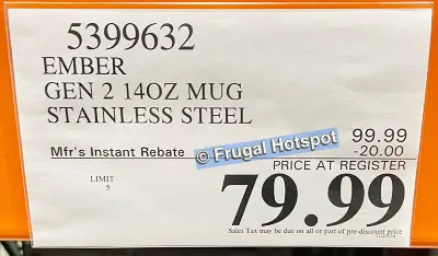 Ember Gen 2 Mug Stainless Steel | Costco Sale Price | Item 5399632