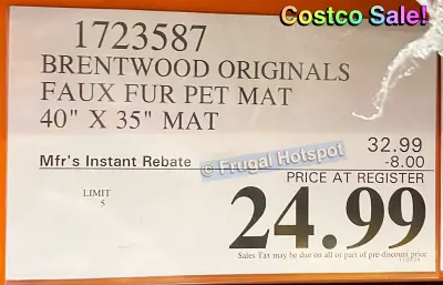 Brentwood Originals Faux Fur Pet Mat | Costco Sale Price | Item 1723587