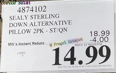 Sealy Sterling Down Alternative Pillow 2 pk | Costco Sale Price | Item 4874102