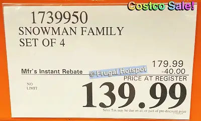 Snowman Family 4 pc | Costco Sale Price | Item 1739950