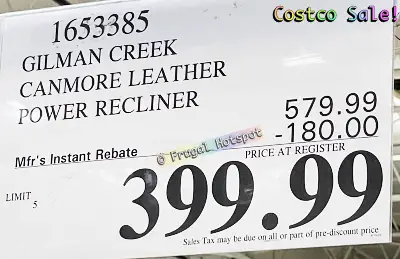 Gilman Creek Canmore Leather Power Recliner with Power Headrest | Costco Sale Price | Item 1653385