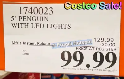 5 Ft Penguin with LED Lights | Costco Sale Price | Item 1740023