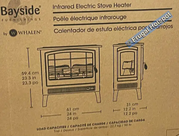 Bayside Furnishings Infrared Electric Fireplace Stove Heater | Dimensions | Costco