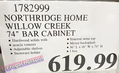 Northridge Home Willow Creek Bar Cabinet | Costco Price | Item 1782999